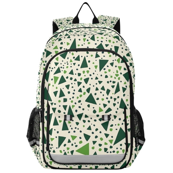 FORMRS Unisex School Backpack 17" Student Travel Bag with Laptop Compartment, Green Triangles Pattern