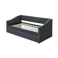 thumbnail image 2 of Daybed Sofa w Slats n Trundle Bed, Nailhead Trim, Charcoal Gray Fabric, 2 of 6