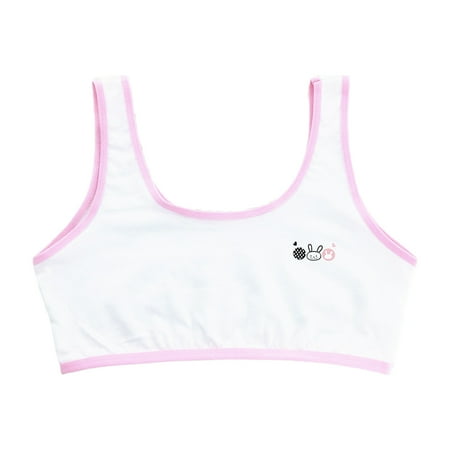 

Student Puberty Girls Single Layer Underwear Cartoon Rabbit Print Contrast Color Training Bra Wide Straps Non-Padded Sport for Tank Crop Top 7-16 Years