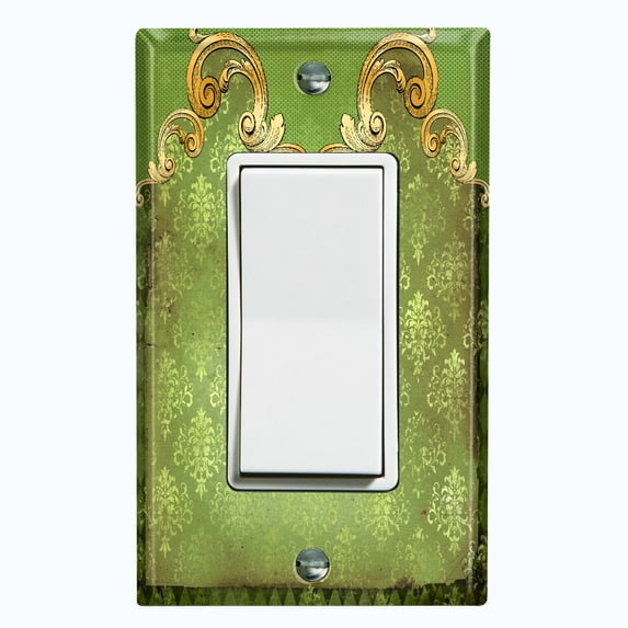 Metal Light Switch Plate Cover Elegant Green Honeycomb Frame Damask DAM067