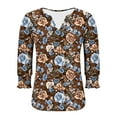 thumbnail image 6 of DeHolifer Womens T-Shirts Elegant Casual V-Neck Floral Printed 3/4 Length Sleeve Smocked Cuffs Dressy Blouse T-Shirts Brown L, 6 of 6
