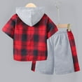 thumbnail image 4 of Tkrady Boys Clothes Spring Summer New Casual Plaid Lapel Cotton Short Sleeve Tops Hood Shorts 2 Piece Set, Sizes 2-9 Years, 4 of 6
