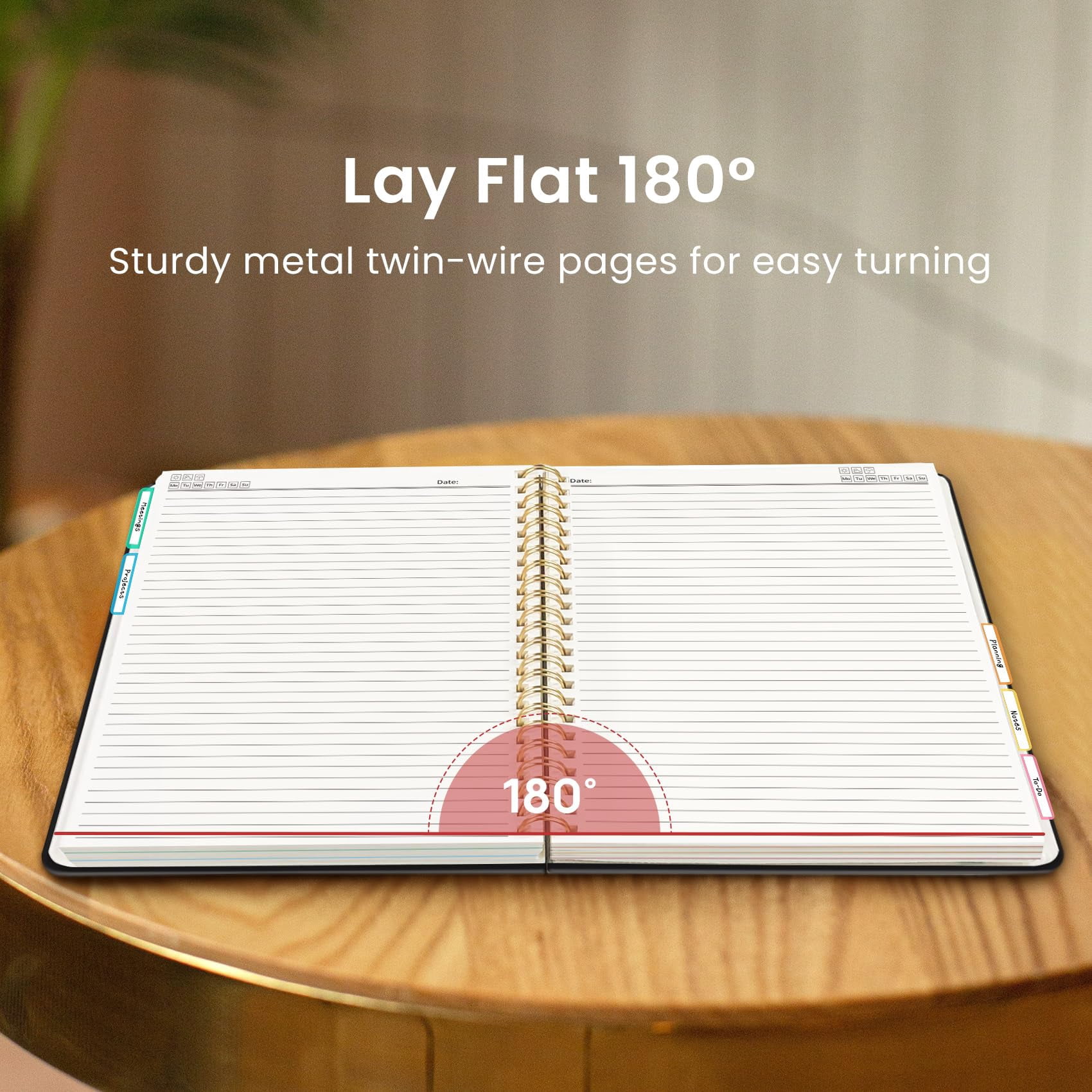 Hardcover Spiral Journal Notebooks For Work With Removable Dividers & Tabs  8.5"x11" 5 Subject Notebook Note Taking Organizer A4 College Ruled Lined Women Writing Black 280 Pages