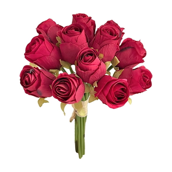 Artificial Flowers Red Rose Bouquet 12 Pack Silk Fake Simulation Floral Arrangement Decorative Centerpiece with Realistic Look and Vibrant Color