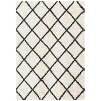 SAFAVIEH Hudson Jackson Trellis Shag Area Rug, Ivory/Dark Grey, 7' x 7' Round