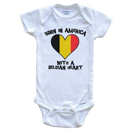 

Born In America With A Belgian Heart Baby Bodysuit Belgium Flag Baby Bodysuit 0-3 Months White