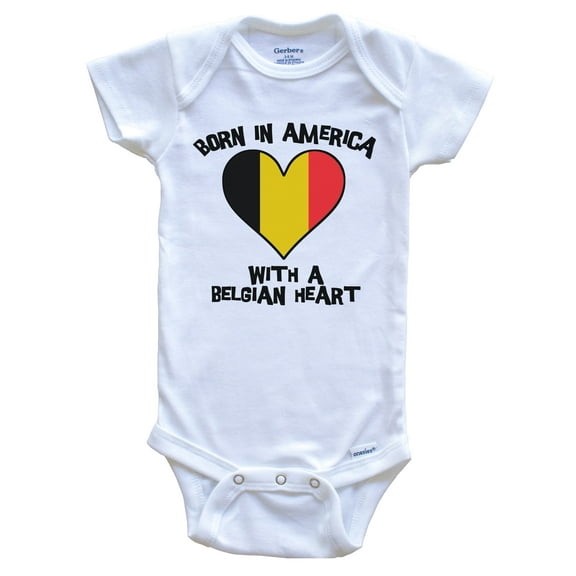 Born In America With A Belgian Heart Baby Bodysuit Belgium Flag Baby Bodysuit, 0-3 Months White