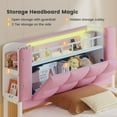 thumbnail image 4 of Afuhokles Twin Size Lift Up Storage Bed with LED Lights and Storage Bookcase Headboard, Velvet Upholstered Platform Bed, Hydraulic Lift System, Pink, 4 of 8