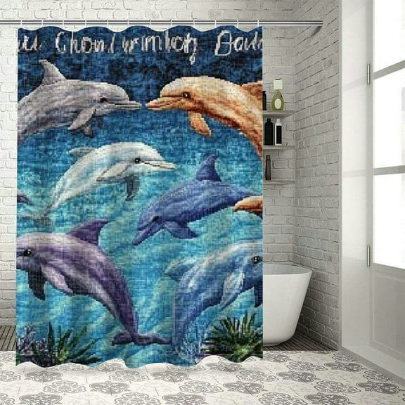 BCIIG Dolphins Washable Shower Curtain with Hooks, Chic Modern Bathroom Decor - High Quality Waterproof Fabric Shower Curtain 36"x72