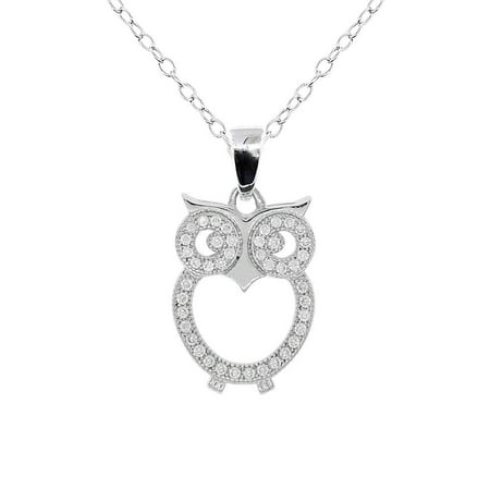 Ari Wisdom 18k White Gold Plated Owl Pendant Necklace, Silver Oonds - wl Necklace w/Cluster Round Cut Cubic Zirconia DiamCZ Necklaces for Women, Teacher Appreciation Jewelry, MSRP - (The Best Of Ari Gold)