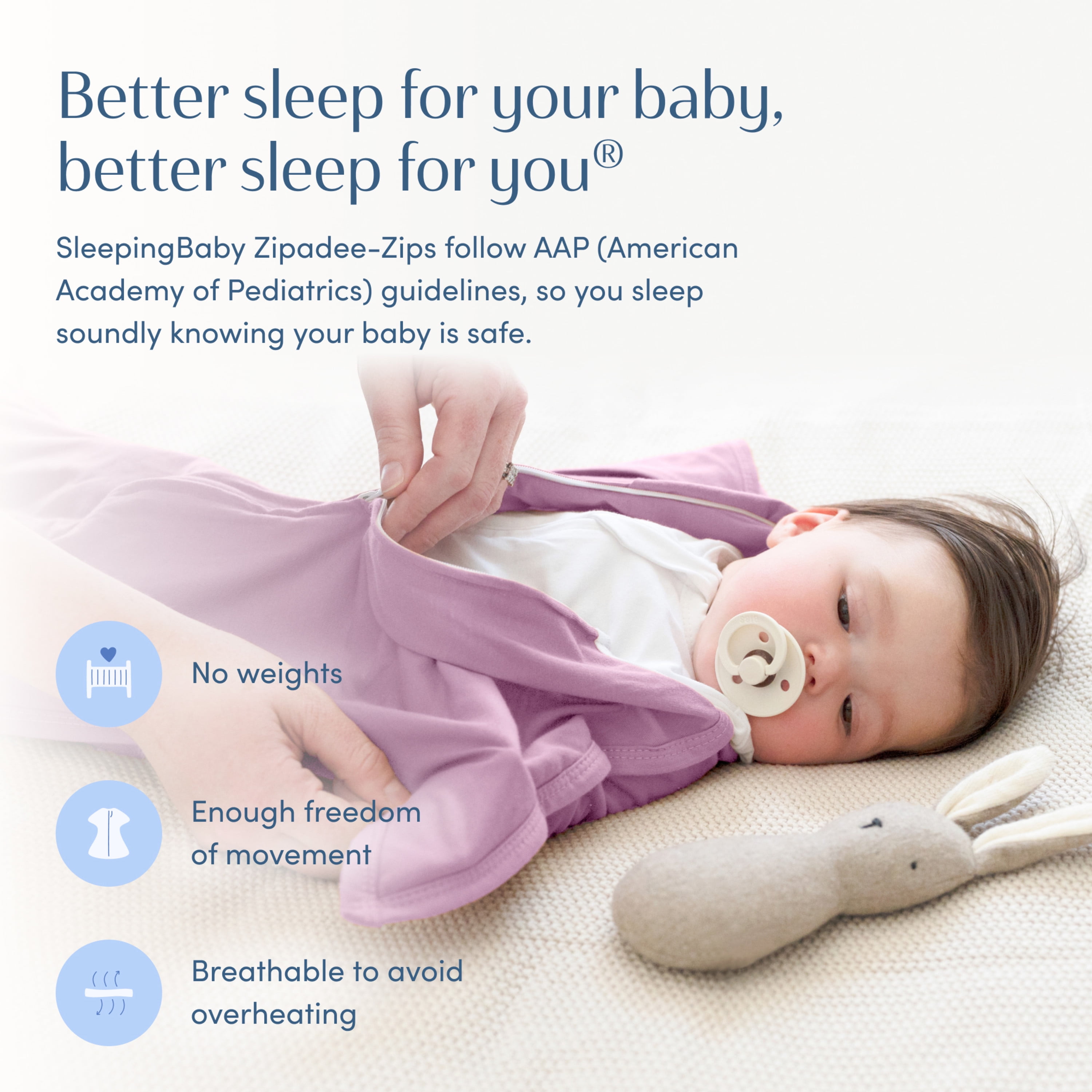 SleepingBaby Zipadee-Zip Transition Swaddle for Self-Soothing & Better Sleep, Lavender, X Small (3-6 Months)