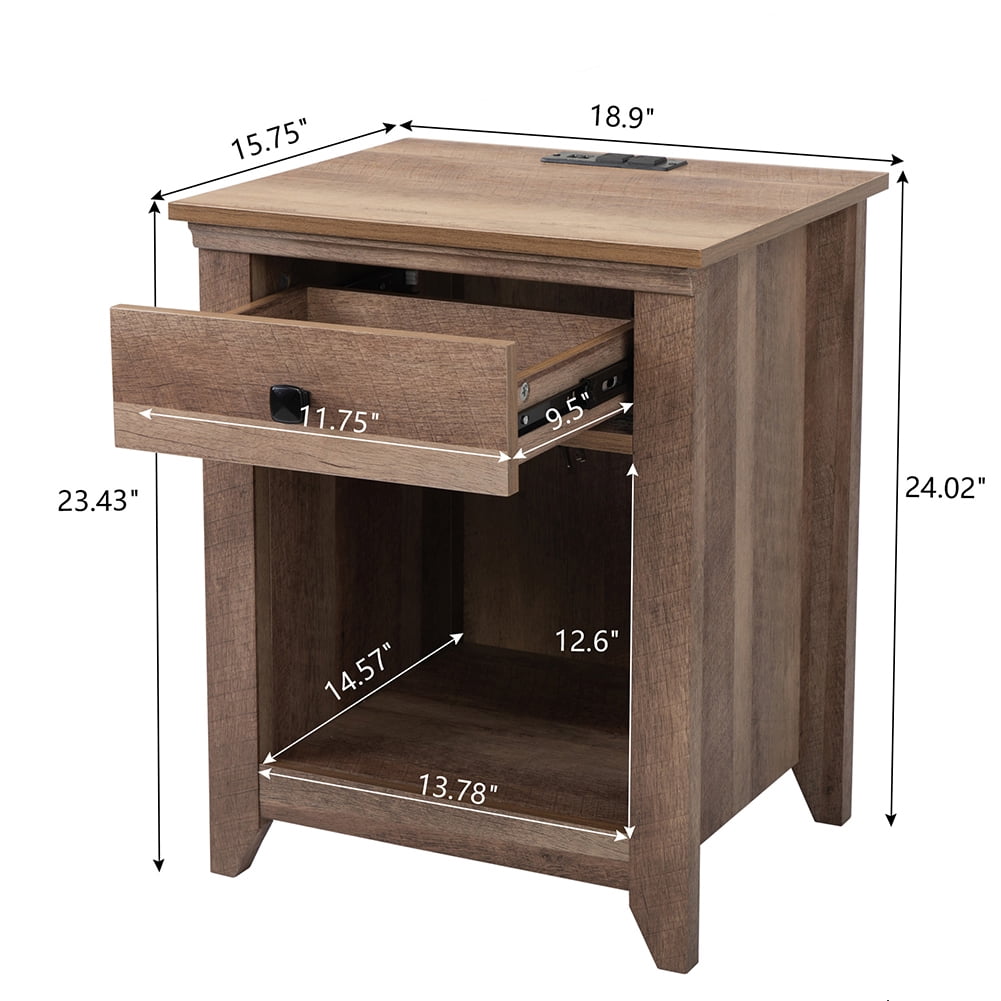 Kadyn Set of 2 Farmhouse Bedside Table for Sofa Couch, Wood Bedside Cupboard with Charging Station for College Dorm, Drawer and Open Compartment, Light Brown Kadyn Set of 2 Farmhouse Bedside Table for Sofa Couch, Wood Bedside Cupboard with Charging Station for College Dorm, Drawer and Open Compartment, Light Brown