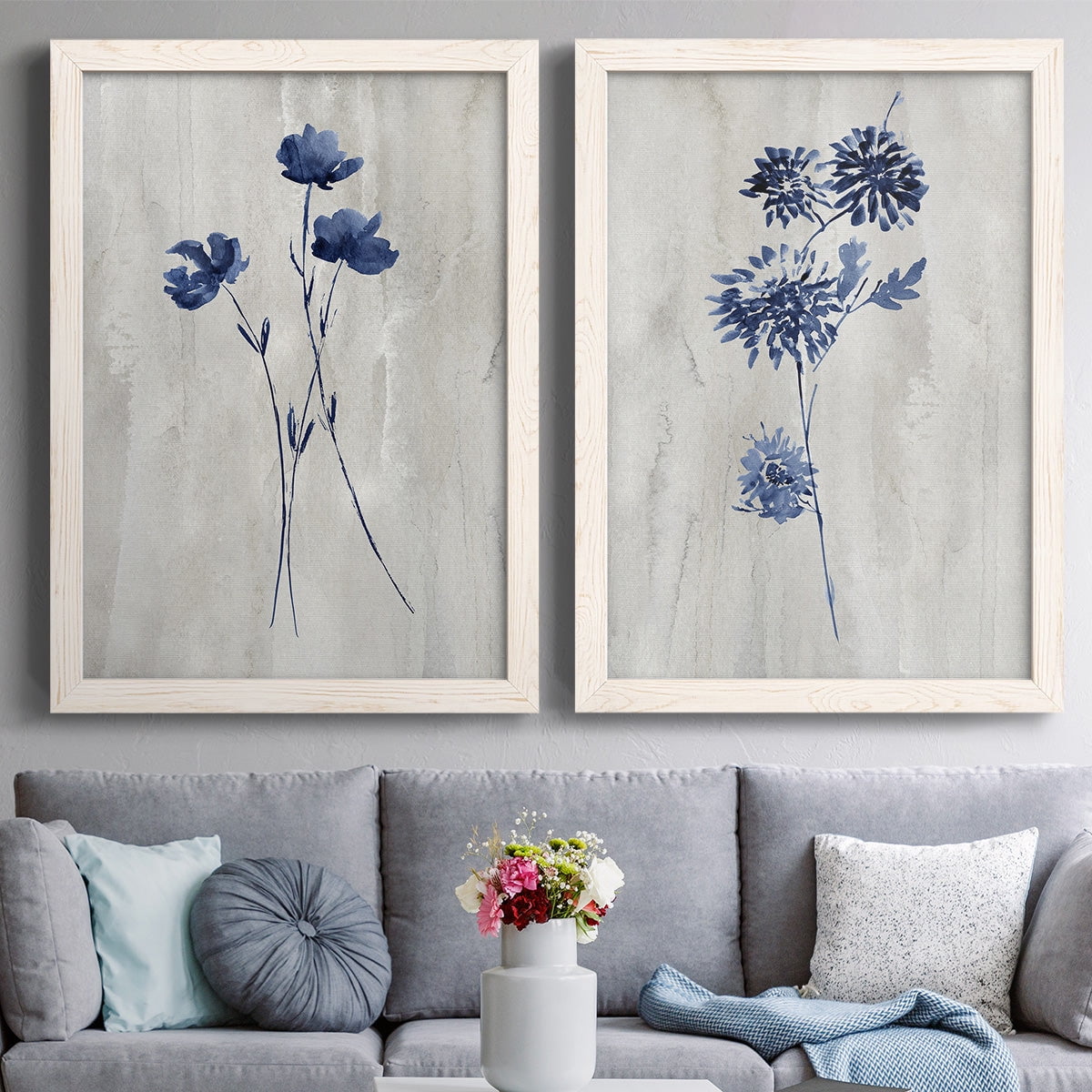Indigo Botanical III - Premium Framed Canvas 2 Piece Set - Ready to Hang