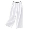thumbnail image 4 of Dpytoraw Retro Embroidered Linen Wide Leg Pants For Women Summer Casual Trousers With Comfortable Draping Style Women's Casual Pants With Pockets White L, 4 of 5