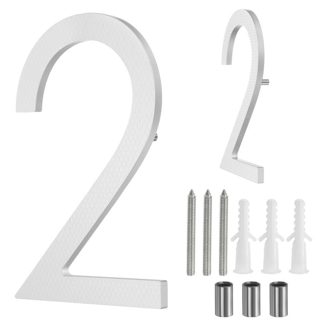 Uxcell 8" Número de Casa Sólido de Aluminio Flotante para Exterior (Número 2, Plata Reflectante)