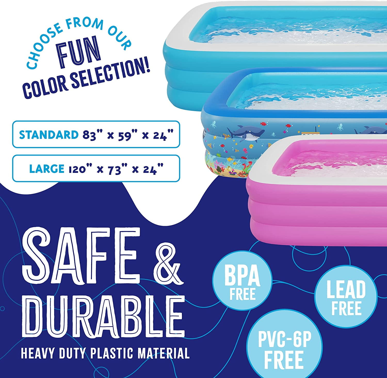 Inflatable Swimming Pool with Built-in Air Pump (Pink, Medium - 82.6" x 59" x 23.6") - for Kids & Adults - Self Inflating Blow Up - Family & Kiddie Pool