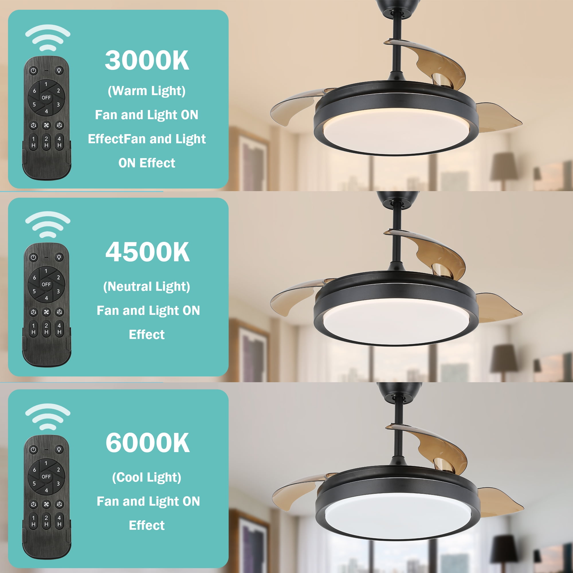 Cusp Barn 42" LED Retractable 3Blade Ceiling Fan with Remote Control