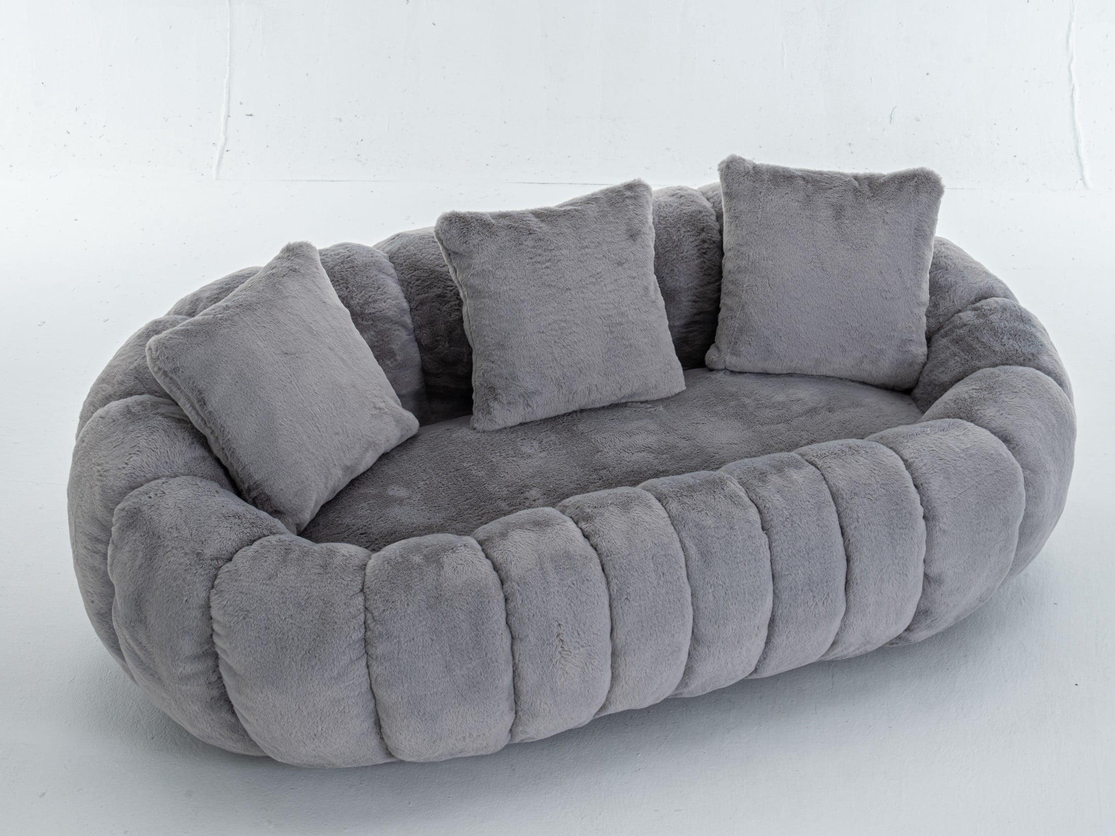Aukfa Ultra-Soft Faux Fur Loveseat, 75.5" Floral Shaped Bean Bag Sofa with 28.5" Deep Seat for Living Room & Bedroom, Gray