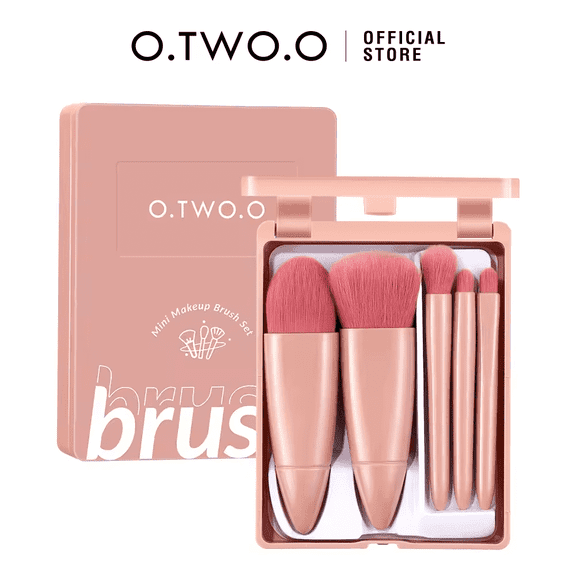 O.TWO.O SN012 Mini Makeup Brush Set - Soft Dense Synthetic Hair Face & Eye Brushes with Wood Handles
