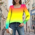 thumbnail image 4 of Miluxas Fall Long Sleeve Shirts for Women Blouses Dressy Gradient Print Casual Square Neck Puff Sleeve Tops T Shirts Yellow L(L), 4 of 6