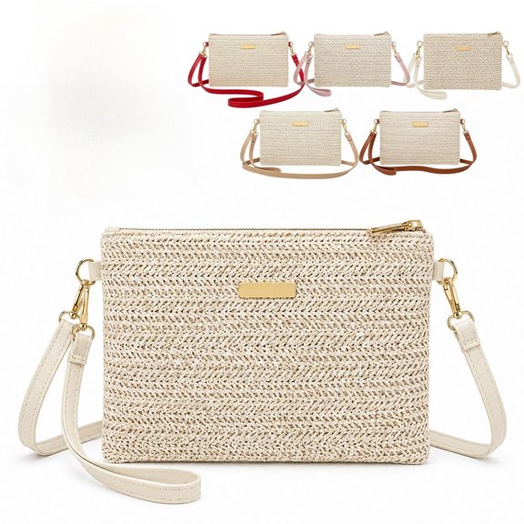 Women's Woven Straw Shoulder Clutch Bag, Beach Small Handbag, Summer Multi Color Purse Colorful Crossbody Bag