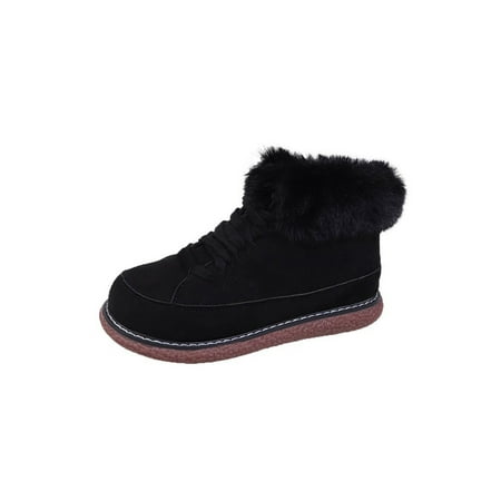 

Rotosw Women Snow Boots Faux Fur Winter Bootie Plush Lined Warm Ankle Boot Lightweight Comfort Shoes Outdoor Non-skid Short Booties Black 5.5