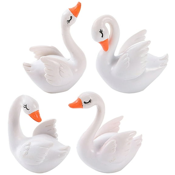 WORGEOUS  4 Pcs Miniature Swan Statue Miniatures White Ornament Practical Decoration