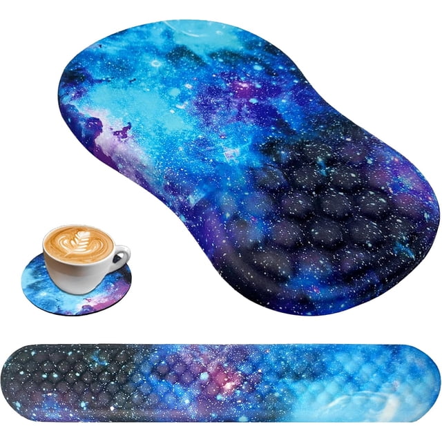Ergonomic Mouse Pad with Wrist Rest and Keyboard Wrist Rest Memory Foam Wrist Rest for Computer Keyboard Easy Typing Pain Relief Massage Mousepad Wrist Support for Gaming Office Home