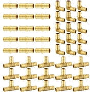 45-Pack EFIELD 1/2" Barb Pex Brass Crimp Fittings 15 Pieces each: Tee, Elbow and Coupling For Pex Tubing Connection, ASTM F1807, (1/2-inch)