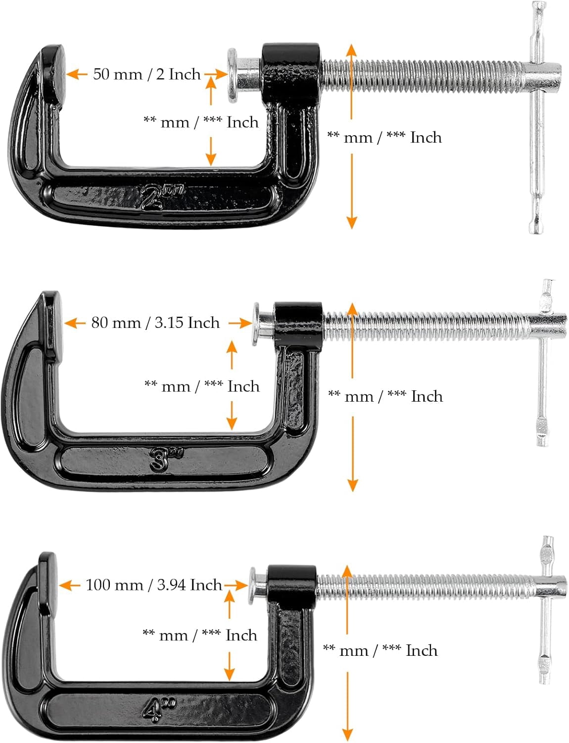 6-piece set of 3 sizes type clamp set, 2