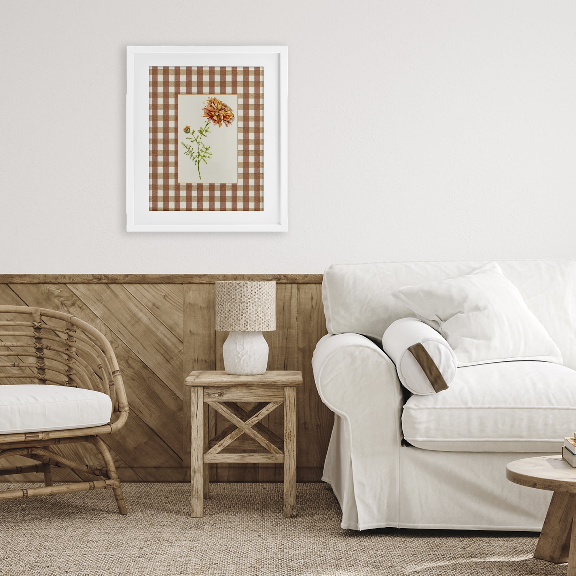 Stupell Industries Plaid Marigold Flower White Framed Print Under Glass, design by Lisa Wehmeyer