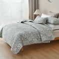 thumbnail image 4 of SLEEPBELLA Bluish Grey Botanical Quilt Set King Size 3Pcs, Bluish Grey Printed with Beige Leaves Pattern, All Season Lightweight Coverlet Sets(King 106x96,Beige Botanical), 4 of 7