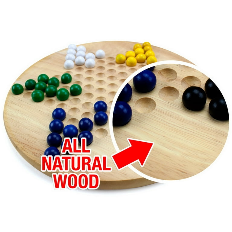 All Natural Wood Chinese Checkers with Wooden Marbles by Brybelly