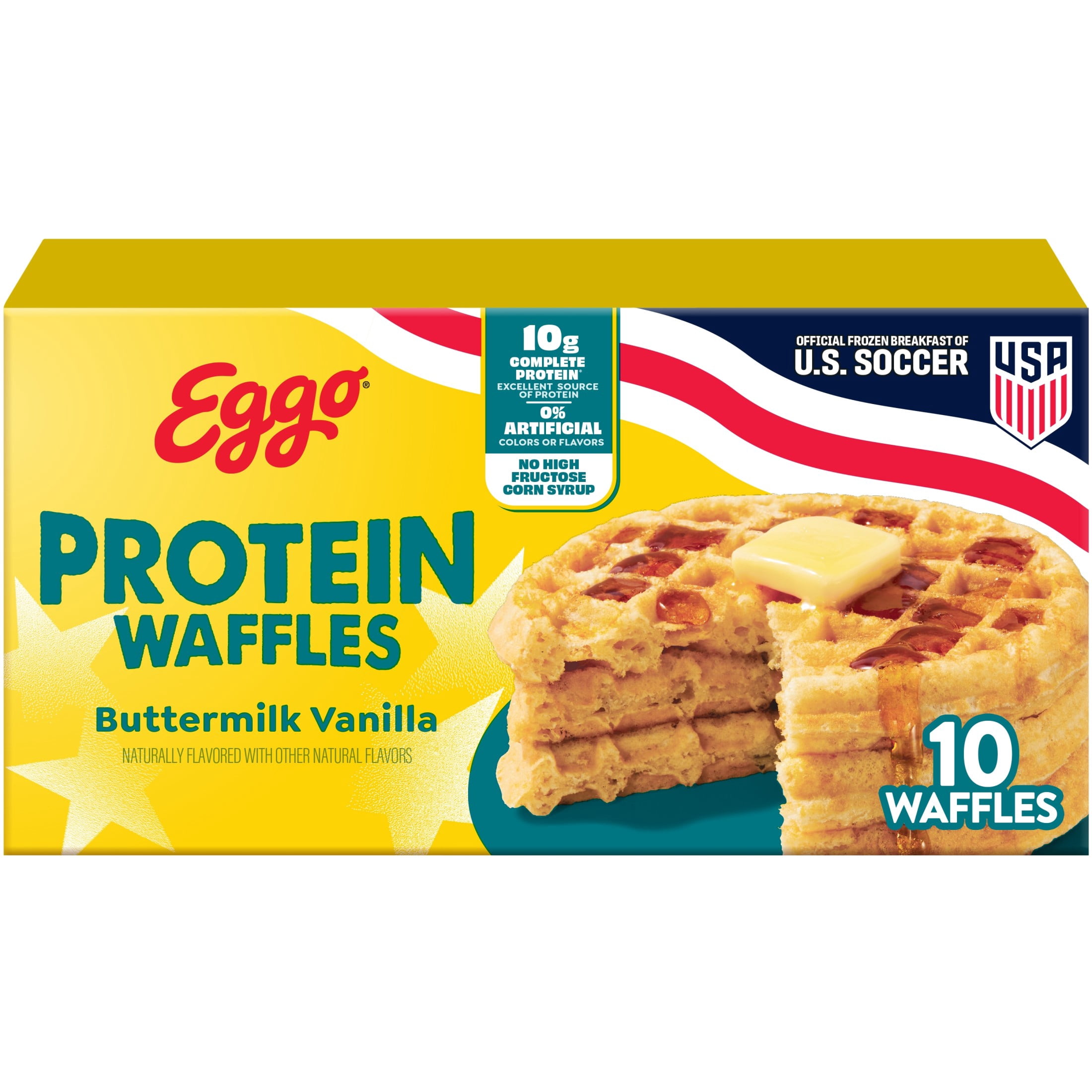 Eggo Protein Buttermilk Vanilla Waffles, Breakfast Food, 12.3 oz, 10 Count (Frozen)