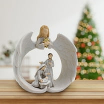 4-Inch Christmas Holy Family with Guardian Angel Resin Nativity Sculpture Little Jesus Figurine Religious Decoration