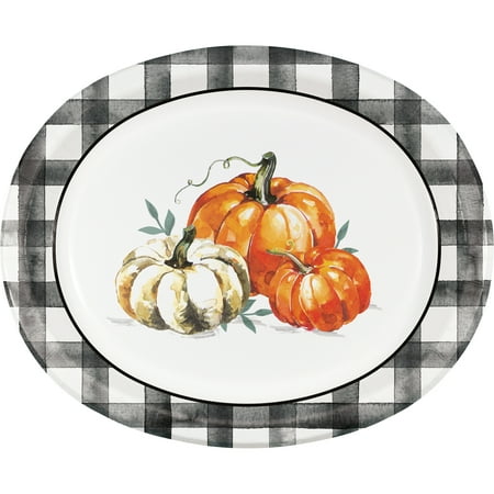 Way to Celebrate Farmhouse Thanksgiving Oval Paper Plates, 8ct
