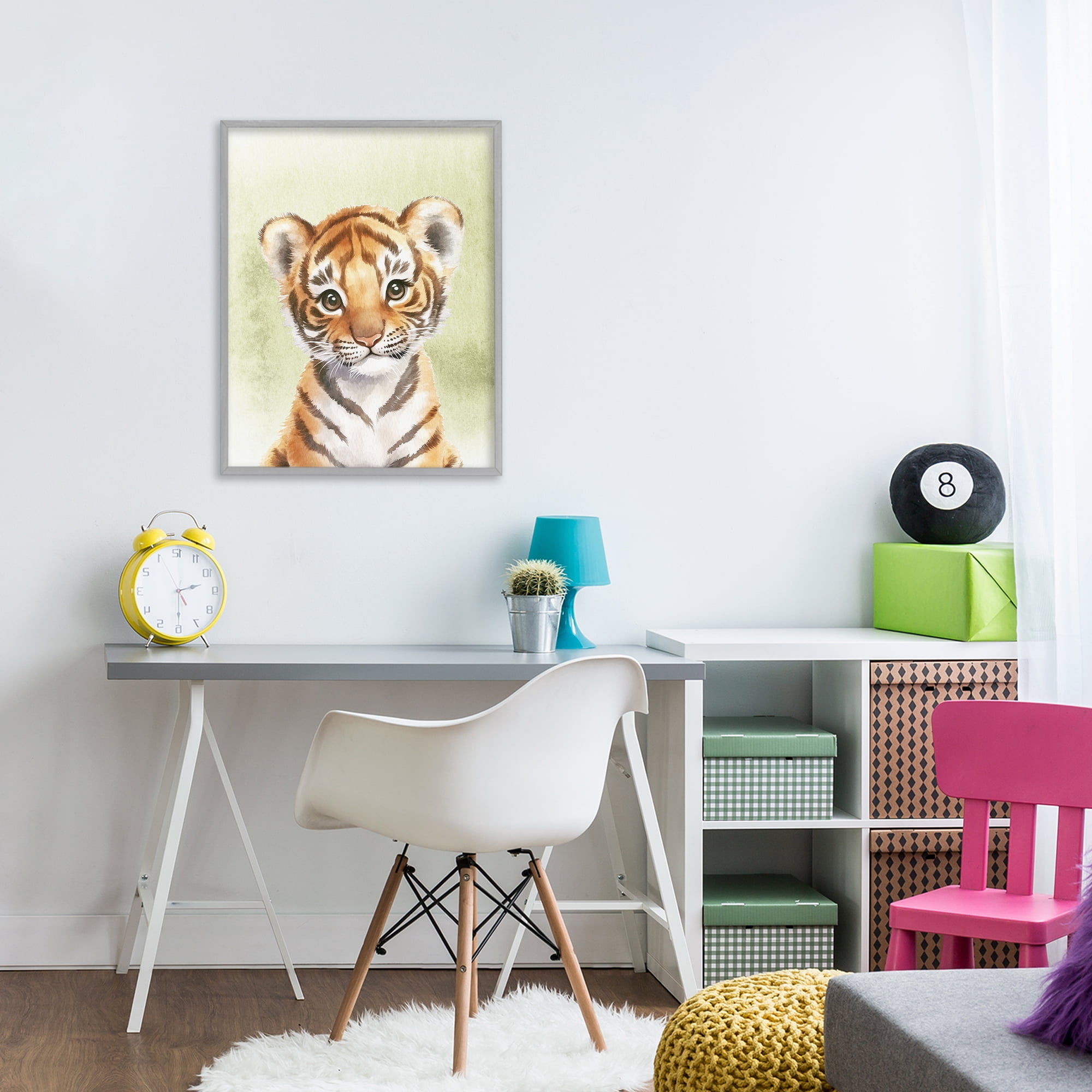 Stupell Industries Jungle Friends Baby Tiger Gray Framed Giclee Art, design by Christine Simpson Art