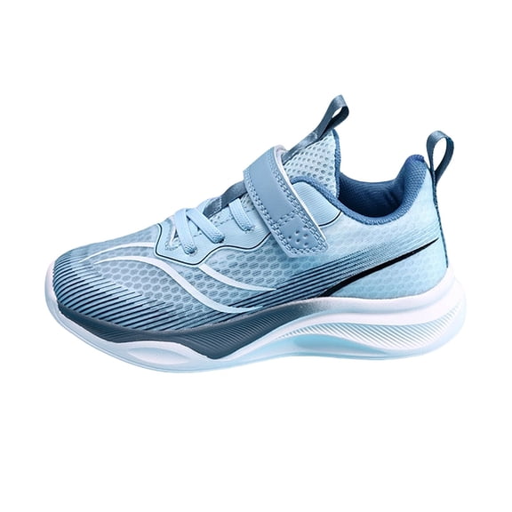 YunPes Kids Boys Breathable Mesh Sneakers Hook and Loop Non-Slip Running Shoes Trendy Gradient Athletic Shoes Everyday Wear