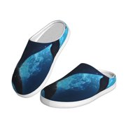 Rateoe Ice Blue Ocean Cute Dolphin Print Women's Men's Cotton Knit Slippers Lightweight Memory Foam Indoor House Shoes with Anti-Skid Sole-44/45