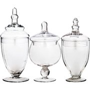 Apothecary Jars with Lids Set of 3 - Candy Jars for Candy Buffet, Glass décor, Laundry Room, Potpourri, and Bathroom