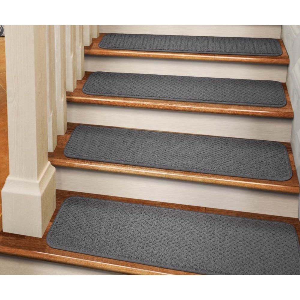 Set of 12 Adhesive Carpet Stair Treads Gray 8 In. X 23.5 In