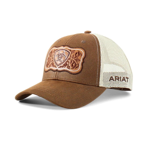 Gorra Trucker ARIAT para mujer con parche floral de piel (marrón)