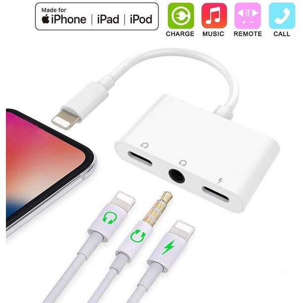 3 in 1 Lighting to 3.5mm Headphone Jack Adapter,AUX Dual Audio Adapter