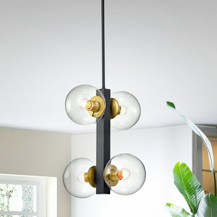 Warehouse of Tiffany Vien 4-Light Clear Glass Black Pendant Lamp