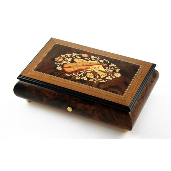 Stunning 50 Note Music Box with Musical Instruments & Floral Backdrop Inlay - Tristesse