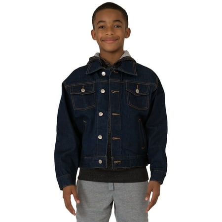 Vibes Boy's 14.5 oz Indigo Blue Denim Trucker Jacket Dark Rinse Wash