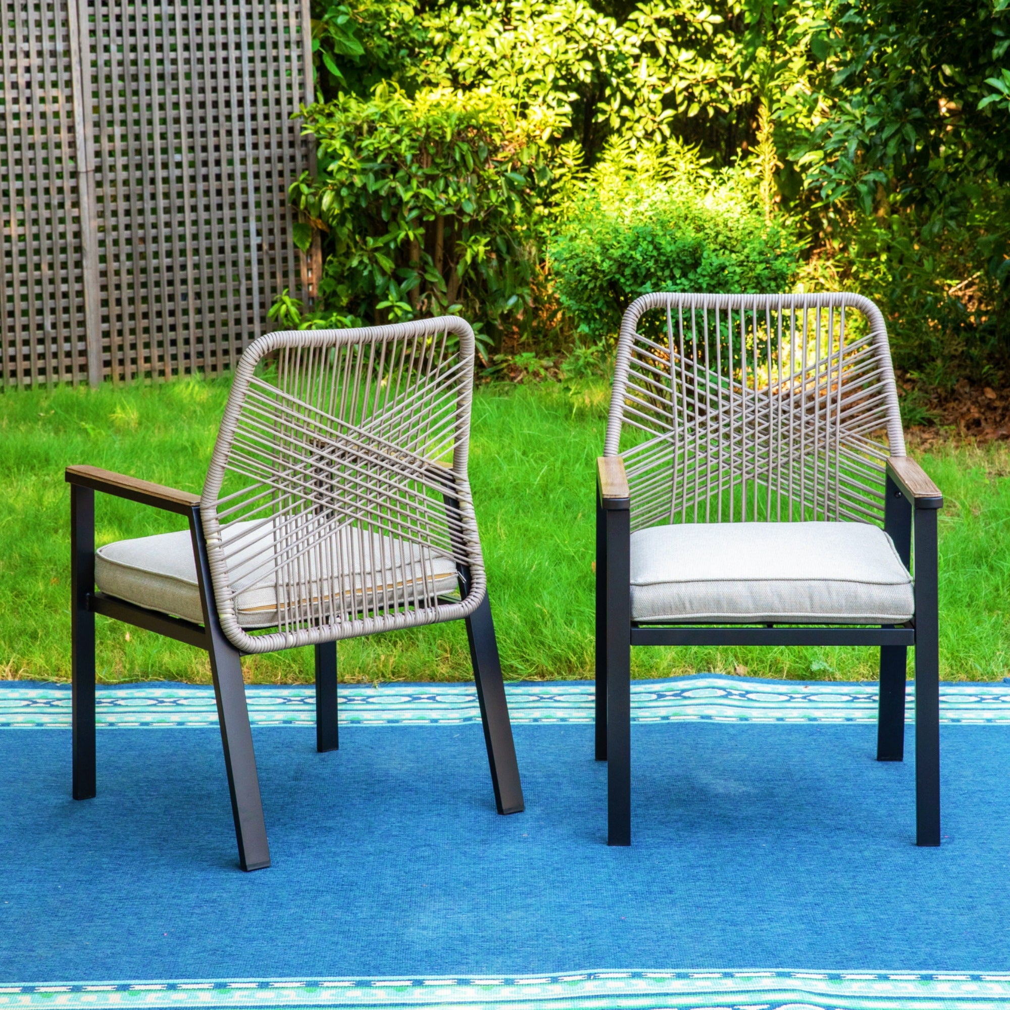 MF Studio 9-Piece Outdoor Dining Set with Cushioned Rattan Chairs & Large 83" Table for 8 Person, Black and Beige