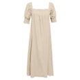 thumbnail image 1 of Gibobby Vestido de gasa de verano para mujer Vestido largo con cuello cuadrado y manga de burbuja con volantes elegante a la moda para mujer(B,XL), 1 of 3