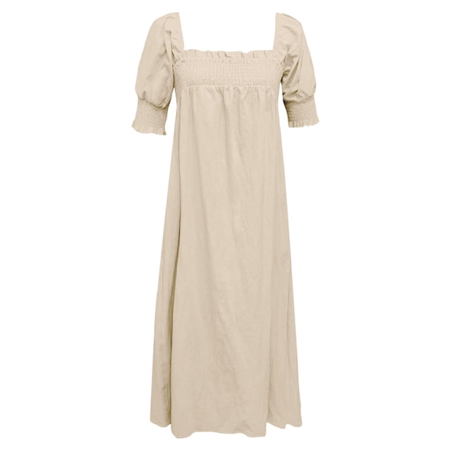 Gibobby Vestido de gasa de verano para mujer Vestido largo con cuello cuadrado y manga de burbuja con volantes elegante a la moda para mujer(B,XL)