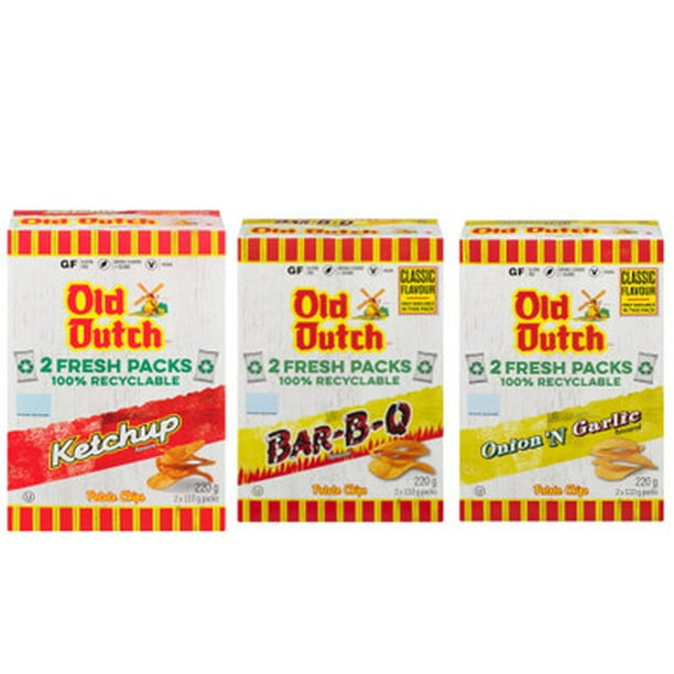 Old Dutch Variety Pack, Ketchup, BBQ, Onion & Garlic Chips, 220g/7.8 oz., Box of each, {Imported